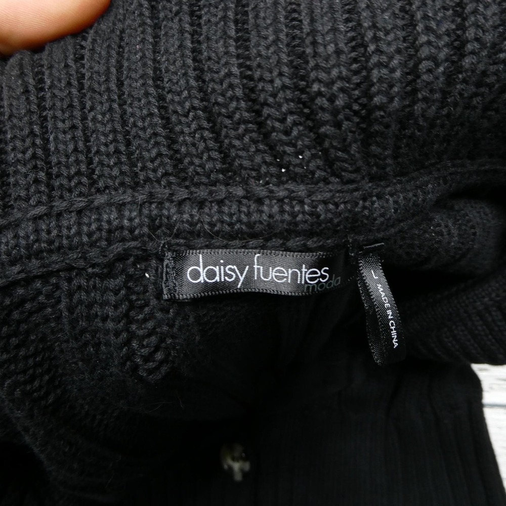 Daisy Fuentes Sweater Womens Medium Black Long Cardigan Shawl Collar Pockets - Picture 3 of 8